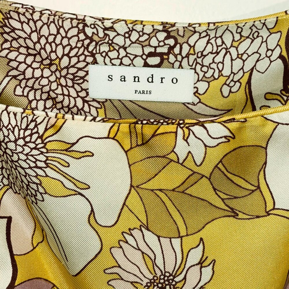New Sandro Ginger 100% Silk Floral Blouse Chartreuse Medium $340 - Picture 6 of 9